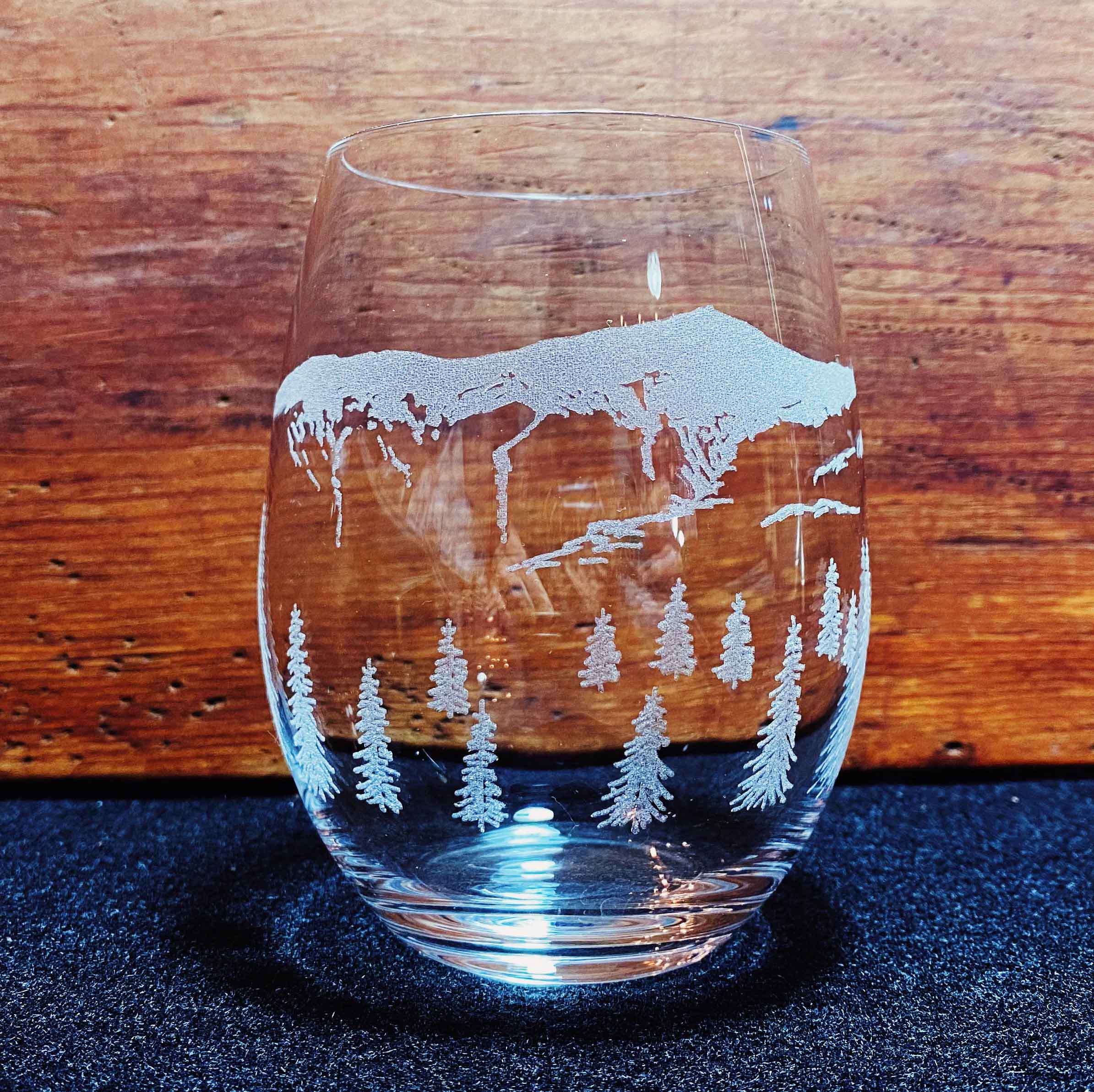 Mt. Washington NH Stemless Crystal Wine Glass